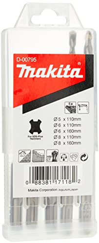 Makita D-00795 Bohrer-Set für Mauerwerk, 5-teilig, SDS-Plus Standmak 5 x 110, 6 x 110, 6 x 160, 8 x 110, 8 x 160 mm
