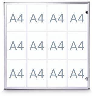 MAUL Schaukasten A4 MAULextraslim | Schaukasten Vitrine mit 12x DIN A4 Seiten | Infotafel mit Aluminiumrahmen und Glastür | Platzsparende Flache Bauweise | Abschließbar mit Schloss | Aluminium