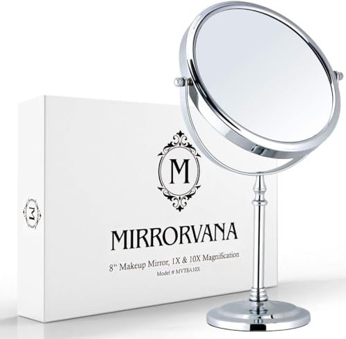 Mirrorvana Kosmetikspiegel mit 10fach Vergrößerung, Doppelseitiger Tischspiegel 360° Schwenkbar, Schminkspiegel 10fach und 1fach für Badezimmer, Standspiegel 20 cm