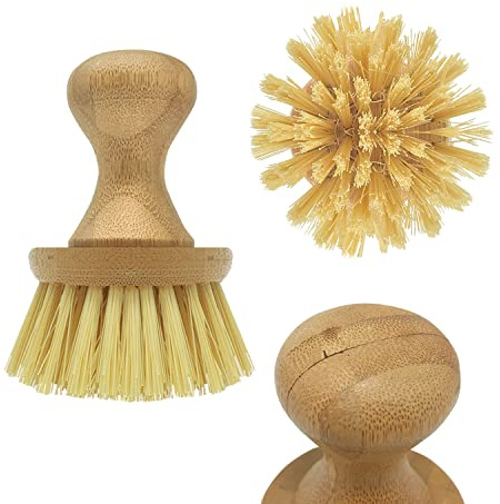 LOLA Vegetable Brush w/Comfort Bamboo Knob, Durable Poly Bristles, Natural Bamboo, Fibers are Recycled Soda/Water Bottles, 1 Pack