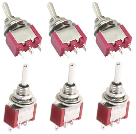 sourcing map 6pcs Conmutador interruptor momentáneo AC 120V 5A ON-OFF-ON 3 posiciones de 3 polos ROJO SPDT