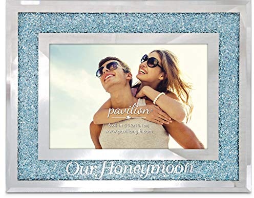 Pavilion Gift Company 85117 Glorious Occasions - Our Honeymoon Blue Crystal Mirrored 4x6 Picture Frame,