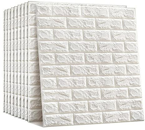 NHSUNRAY 3D Ladrillo Pegatina Pared Paneles Imitacion Piedra Para Pared Autoadhesivo Impermeable 3D Papel Tapiz para Cuarto de Baño, Sala de Estar y Cocina Revestimiento de Paredes (10 Piezas)