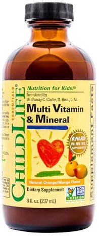 CHILDLIFE ESSENTIALS Kids Multivitamin & Mineral - Kids Vitamins, Liquid Multivitamin for Kids, Toddler Multivitamins, Liquid Vitamins, Baby Multivitamin - Natural Orange & Mango, 8 Fl Oz (Pack of 1)