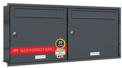 AL Briefkastensysteme, 2er Unterputzbriefkasten in Anthrazit Grau RAL 7016, Briefkastenanlage 2 Fach, Doppel-Briefkasten, Postkasten modern