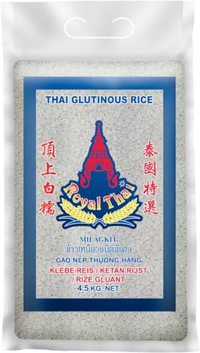 Royal Thai Klebereis - Thailändischer Sticky Rice, 4,5 kg | Premium Qualität seit 1996 - ideal für Mango Sticky Rice, Desserts und asiatische Knödel
