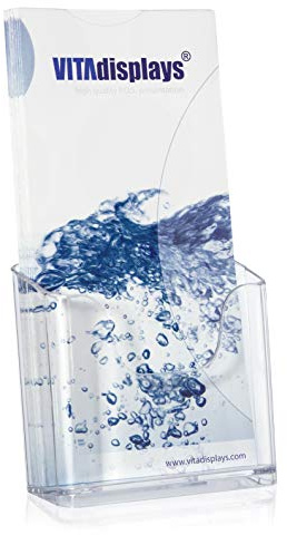 VITAdisplays® 10er-Pack Tresen-Prospektständer, DIN lang, DL, „1/3 A4“, Transparent (10xNE-107)