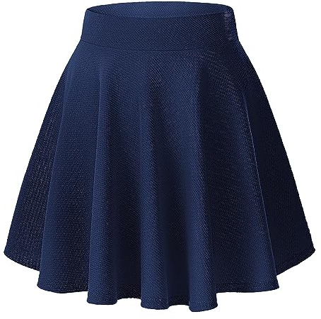 Urban CoCo Women's Basic Versatile Stretchy Flared Casual Mini Skater Skirt (Large, Navy Blue)