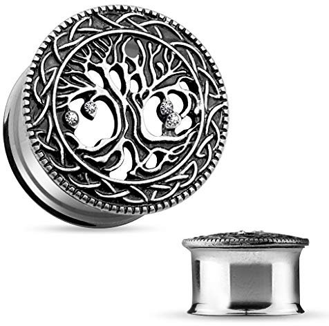 Coolbodyart Tapsi´s öra kött tunnel rostfritt stål kirurgisk stål 316L liv träd 6 mm – 25 mm e rostfritt stål, colore: Polierter Stahl, cod. CBAPS142_16