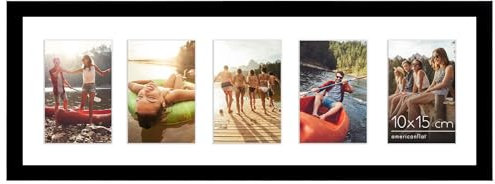 Americanflat 20x61 cm Bilderrahmen Collage Schwarz - Zeigen Sie Fünf 10x15 cm Fotos an Ihrer Wand an - Bilderrahmen 5 Bilder für Bilder der Familie - Verbundholz mit Bruchsicherem Glas