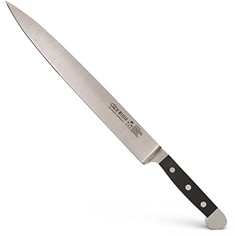 GÜDE Solingen - Couteau à jambon forgé, 26 cm, POM noir, ALPHA - couteau à découper, double mitre, fabriqué à la main en Allemagne