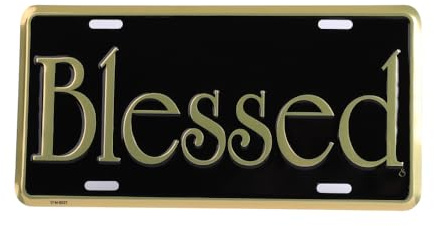 Auto Tag License Plate Deluxe-Blessed-Gold/Black | Universal Car Plate-Auto Tag | Rust-Proof, Weather-Proof | Durable, Heavy Gauge Embossed Aluminum | Enamel Finish | Made in The USA