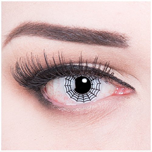 funnylens 1 par de colores Weisse Negra Crazy FUN araña Spider Año Contacto lente + 4 sangre kapseln. Perfección a Halloween, carnaval, o fasnacht con Gratis Contacto lente recipiente sin grosor.