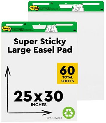 Post-it Super Sticky Recycling Meeting Chart, 2 Blöcke à 30 Blatt (63,5 cm x 76,2 cm) Weiß - Selbstklebendes Flipchartpapier für Brainstormings überall