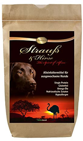 Schecker Trockenfutter - Strauß & Hirse Premium - Strauss - hypoallergen - für Junghunde - Adult und Seniorhunde 12 kg