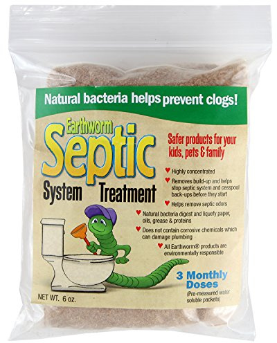 Earthworm Septic Tank System Treatment Cleaner! - 3 Monthly Doses - Pre-Measured Water Soluble Packets - Natural Enzymes, Safer for Family, Environmentally Responsible - 6 Oz.