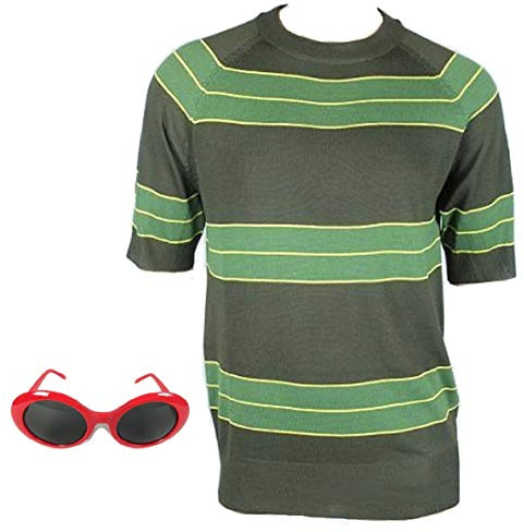 OEM Kurt Cobain Ensemble pull + lunettes de soleil Chemise à manches courtes verte Costume Nirvana (L, Rouge)