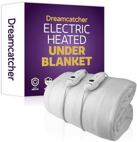 Dreamcatcher Superking Electric Blanket 203x182cm, Fully Fitted Soft Polyester Electric Blanket, Underblanket Mattress Cover, 3x Heat Settings, 2x Controllers and Machine Washable White Heated Blanket