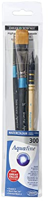 Daler Rowney Aquafine Aquarell- und Gouache-Pinsel-Set mit kurzem Griff, weiches Kunst- und Ziegenhaar, 3 verschiedene Pinsel, ideal für Profis