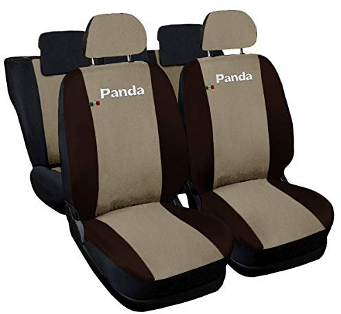 Lupex Shop Copri-sedili Auto Compatibili Panda Seconda Serie (MOD.169) Versione Intera | Beige Marrone | Set CopriSedile Anteriori e Posteriori | Logo Ricamato | Airbag Compatibile