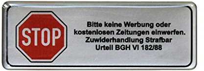BIKE-label 3D Briefkasten Aufkleber Silber Bitte keine Werbung laut BGH 70x25 mm 401004