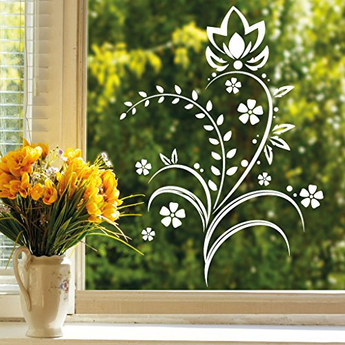 Wandtattoo Loft Fensteraufkleber Ranke mit Blüten und Blättern / Fensteraufkleber / 54 Farben / 2 Größen/flieder / 55 cm breit x 76 cm hoch
