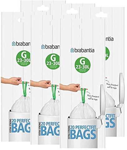 Brabantia PerfectFit G 30 Liter Bin Liners ~ 20 Ct Bags (Pack of 6)