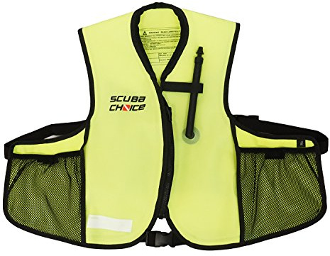 Scuba Choice Youth Kids Snorkel Vest - Neon Yellow, Oral Inflatable Jacket with Mesh Pockets, 100lbs Capacity, Durable Nylon TPU Material, High-Visibility Safety Gear for Kids Snorkeling