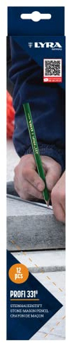 LYRA 331® Profi Steinhauerstifte 30cm oval grün Kartonetui 12 Stk. | Holzstifte, grün lackiert, harte Graphitmine 10H, Stein, Industrie
