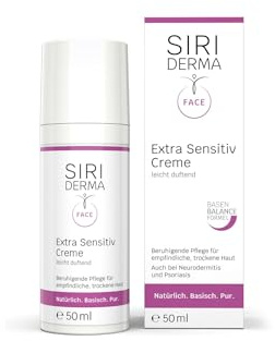 SIRIDERMA Extra Sensitiv Creme | Basische Gesichtscreme für sensible, sehr trockene Haut | Auch bei Neurodermitis, Psoriasis (leicht duftend, 50 ml)