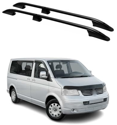 OMAC Dachreling kompatibel mit VW T5 T6 T6.1 Transporter Multivan Caravelle 2003-2024 L1 Kurzer Aluminium Schwarz 2 TLG