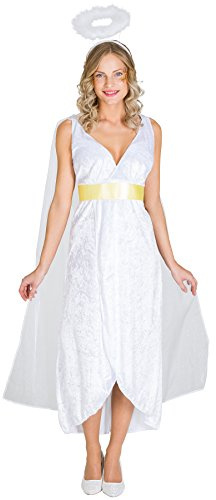 dressforfun tectake Frauenkostüm Zauberhafter Engel ESMA | Langes, samtartiges Kleid | Integrierter Tüll in Flügeloptik | inkl. Gürtel und Heiligenschein (M | Nr. 300239)