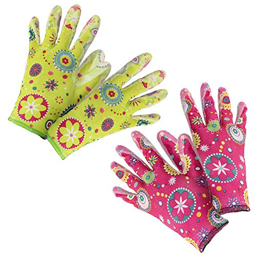 com-four® 2x Set de Gants de Jardinage pour les fleurs, Taille 8 - Gants de Jardinage vert et rose - Qualité Supérieure (02 paire - Fleur vert/rose)