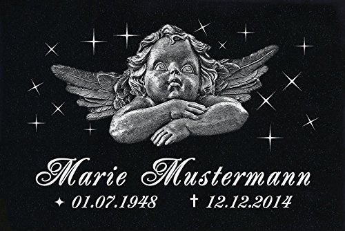 LaserArt24 Granit Grabstein, Grabplatte oder Grabschmuck mit dem Motiv Engel-ag13 und Ihrem Text/Daten