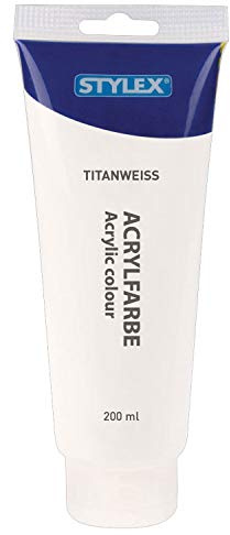 Stylex 28515 - Acrylfarbe auf Wasserbasis, 200 ml Tube in titanweiß, matt, hohe Deck- und Farbkraft, lichtbeständig, schnelltrocknend und wasserfest