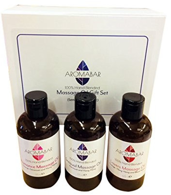 Sensual & Erotic Massage Oil Gift Set (3 x 125ml) Lovers (Orange, Ylang Ylang & Black Pepper), Romance (Orange, Geranium & Ylang Ylang), Sensual (Patchouli & Ylang Ylang) in Gift Box