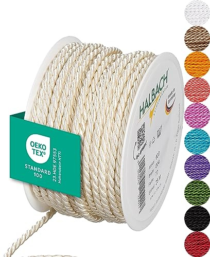 Halbach Satinkordel, 4 mm x 25 m, Creme | Glänzende Acetat-Kordel, Made in Germany und Öko-Tex 100 zertifiziert, waschbar und wetterfest, ideal für Indoor und Outdoor