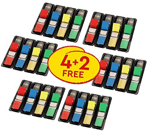 Post-it Index Haftstreifen, Mini, 4 Spender und 2 GRATIS, 11.9 mm x 43.2 mm, 35 Haftstreifen pro Spender - Für Dokumente und Wichtige Informationen