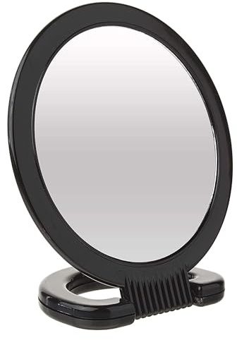 Diane Hand Mirror with Stand with 1X and 3X Magnification, Double-Sided Hand Held Mirror with Handle for Salon, Barber, Vanity, Grooming, Shaving, and Travel, Medium, 6 x 10, Black