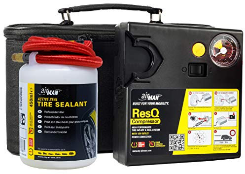 AirMan Resq Reifenreparaturset für Autos, mit Valve-Through-Technologie, repariert alle reifentypen, einschließlich des leistungsstarken 12V Luftkompressor Reifendichtmittel
