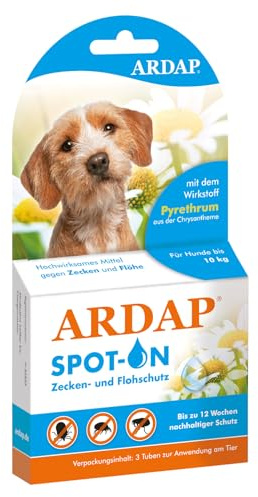 ARDAP Spot On für Hunde bis 10kg- Natürlicher Wirkstoff - Zeckenmittel für Hunde, Zeckenschutz Hund, Flohmittel Hund - 3 Tuben je 1ml - Bis zu 12 Wochen nachhaltiger Langzeitschutz (PT19)