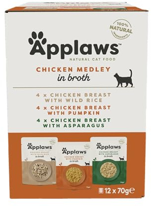Applaws Comida Húmeda para Gatos 100% Natural Multipack de Pechuga de Pollo en Sobre - 12 Sobres de 70g