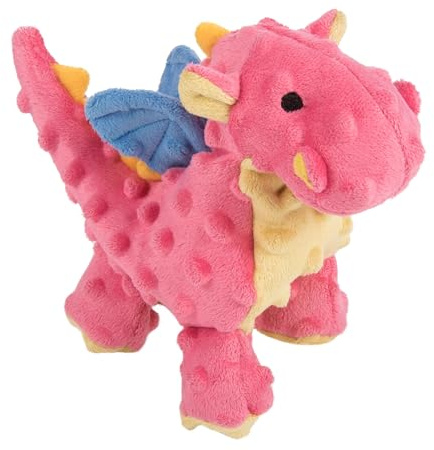goDog Bubble Plush Dragons Squeaky Dog Toy, Chew Guard Technology - Coral, Small