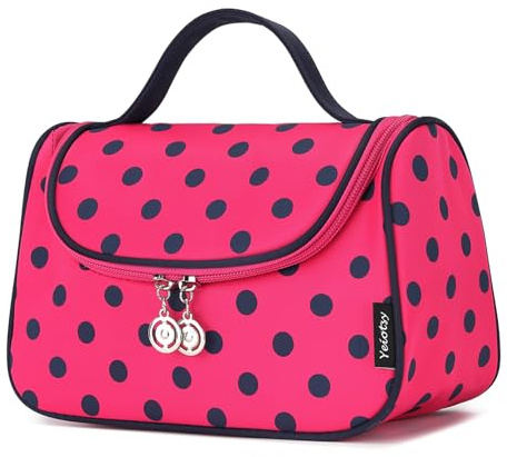Yeiotsy Travel Cosmetic Bag – Polka Dots Makeup Travel Organizer, Hanging Toiletry Bag for Women (Rose Red)