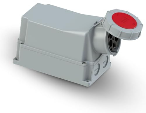 PCE 145-6 CEE-Wandsteckdose 125A 5p 6h IP67 Power Twist - 400V Aufputz | Industriesteckdose 3P+N+PE aus PC/ABS, schlagfest IK09, Messingkontakte, Schraubklemme, Leitungseinführung oben/unten/hinten