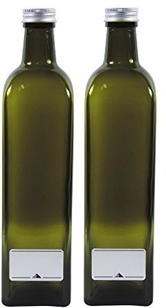 mikken 2x leere Ölflasche 750ml, grün-braune Glasflasche inkl Beschriftungsetiketten