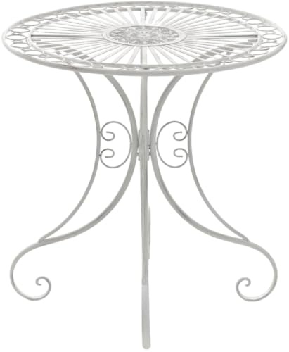 CLP Gartentisch Hari im Jugendstil, runder Bistrotisch aus Eisen mit kunstvollen Verzierungen, Beistelltisch für Garten, Balkon und Terrasse | Farbe antik weiß