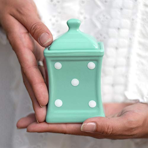 City to Cottage® - Keramik Behälter Küche 150 ml | Türkis und Weiß | Polka Dots | Handgemacht | Behälter mit Deckel | Keksdose Keramik