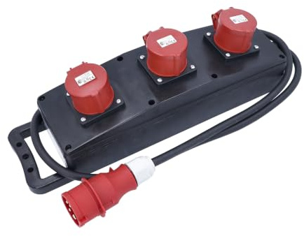 as - Schwabe Vollgummi Steckdosenleiste CEE 2 m H07RN-F 5G2,5 | 3 x CEE Steckdosen 400 V 16 A 5-polig - Baustromverteiler für Baustelleneinsatz/ Außenbereich, Made in Germany, 60558