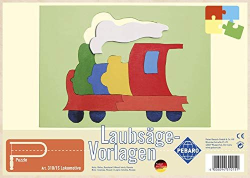 Pebaro 310/1S Laubsägevorlage Lokomotive Puzzle, 3mm Sperrholz DIN A 4, Motiv vorgedruckt, aussägen mit Laubsägebogen, basteln, anmalen, fertig, Laubsägen, Basteln mit Holz, Geschenkidee